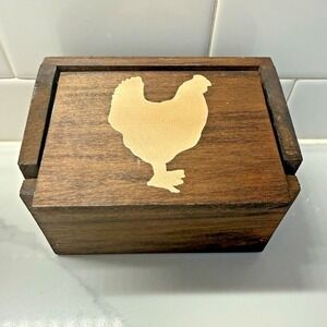 Vintage Wooden Recipe Box with Painted Chicken Farmhouse Kitchen Decor 6"‎